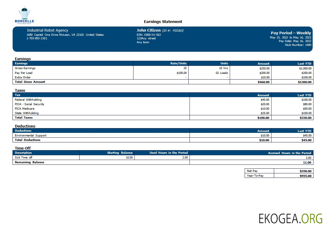 Fiche de paie d'une entreprise de robots industriels aux formats Word et PDF